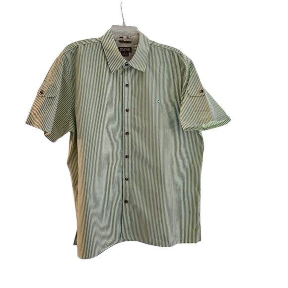 Michael Kors Sage green/white Stripe short Sleeve Collared Button down Casual XL - Picture 1 of 5